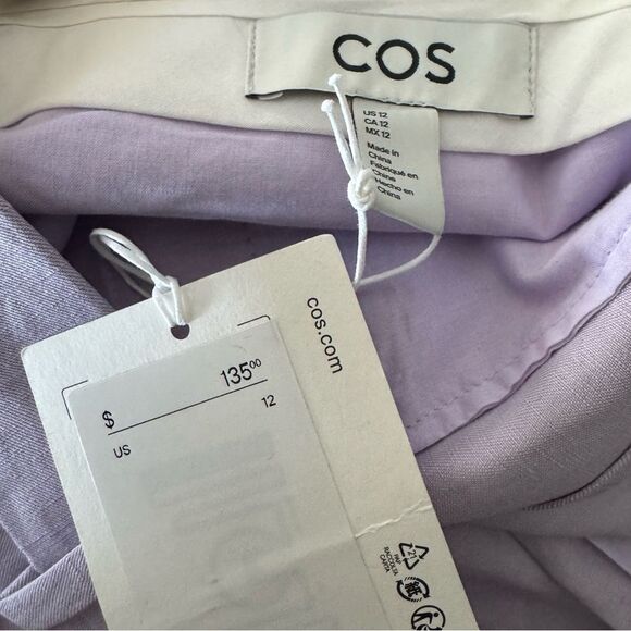 NWT COS RELAXED LINEN-BLEND WIDE LEG TROUSERS LILAC - Picture 6 of 8